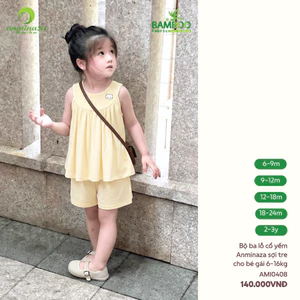 Bộ Ba Lỗ Áo Váy Cho Bé Gái Vải Sợi Tre Mềm Mịn Thoáng Mát