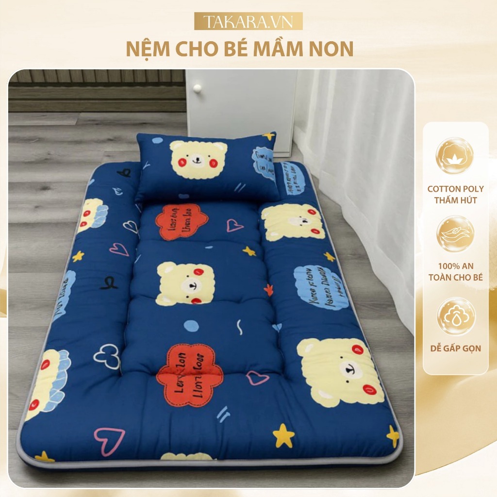 Nệm cho bé gấp gọn dày 5cm dùng đi học, mầm non