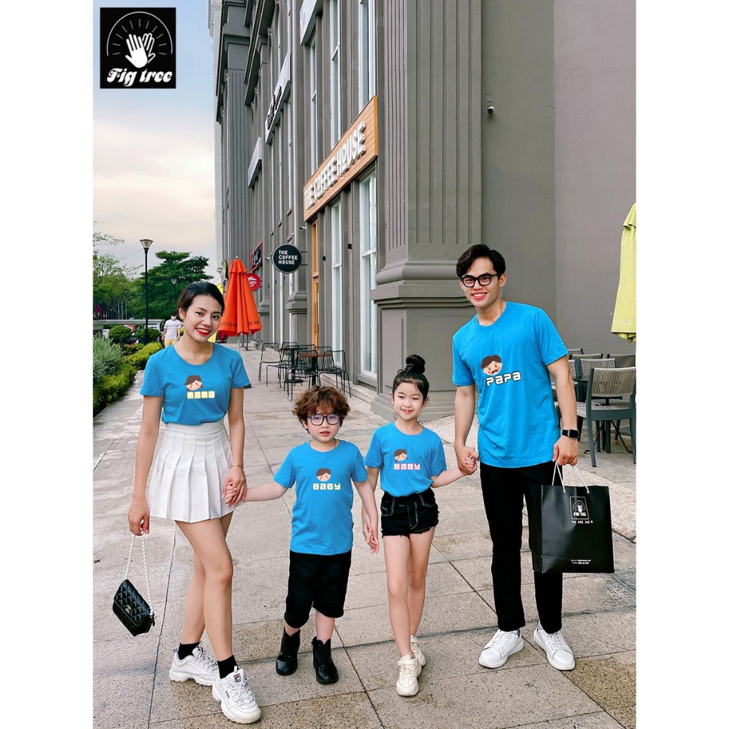Set Gia Đình Fig Tree Màu Xanh Ngọc,Set Thun in Papa mama baby Cực Xinh Đẹp Đón Hè, Hàng Thiết kế