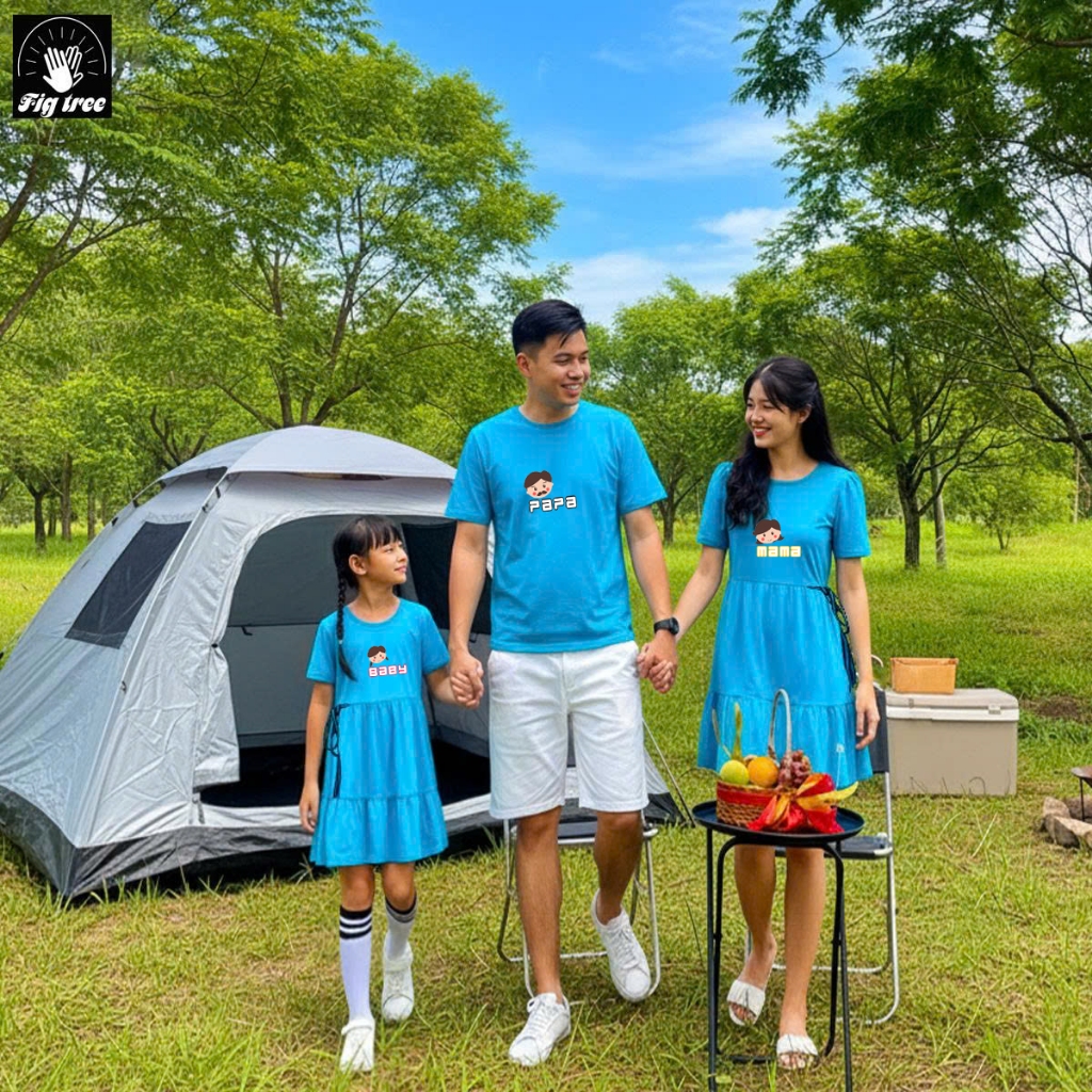Set Gia Đình Fig Tree Màu Xanh Ngọc,Set Thun in Papa mama baby Cực Xinh Đẹp Đón Hè, Hàng Thiết kế