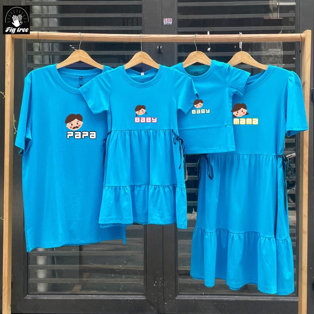 Set Gia Đình Fig Tree Màu Xanh Ngọc,Set Thun in Papa mama baby Cực Xinh Đẹp Đón Hè, Hàng Thiết kế
