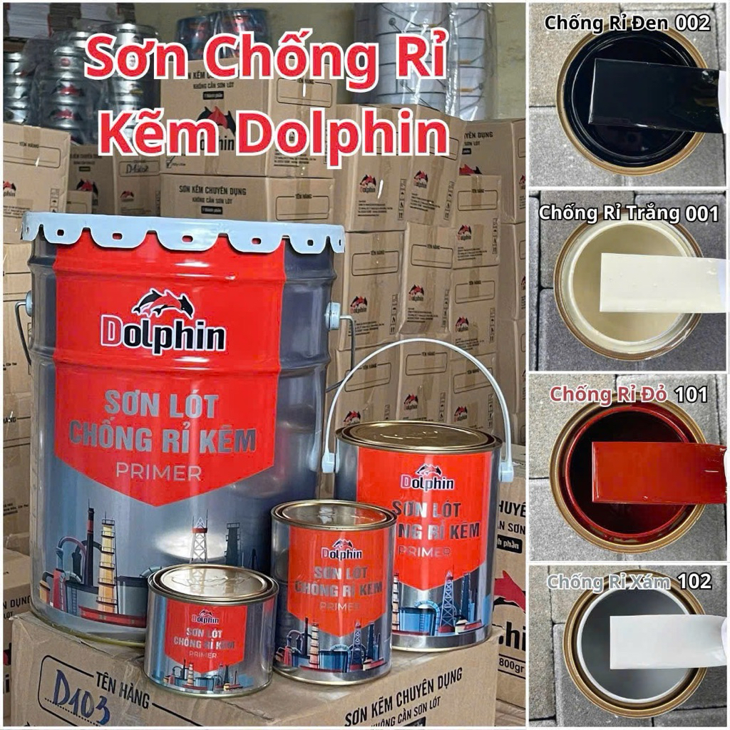 {Lon 2,7kg} Sơn Lót Chống Rỉ Kẽm DOLPHIN (Primer) lót trên bề mặt kim loại, nhựa, máy móc, nhà xưởng