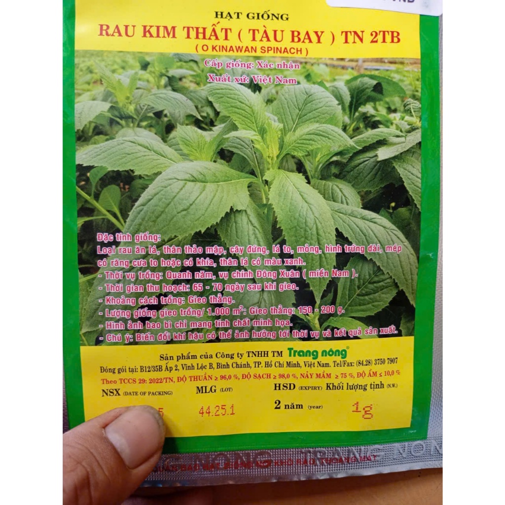 Hạt Giống Rau Kim Thất ( Tàu Bay) gói 1gr, Rau Ăn Lá Trang Nông TN 2TB, Hạt Nảy Mầm Nhanh, Mạnh