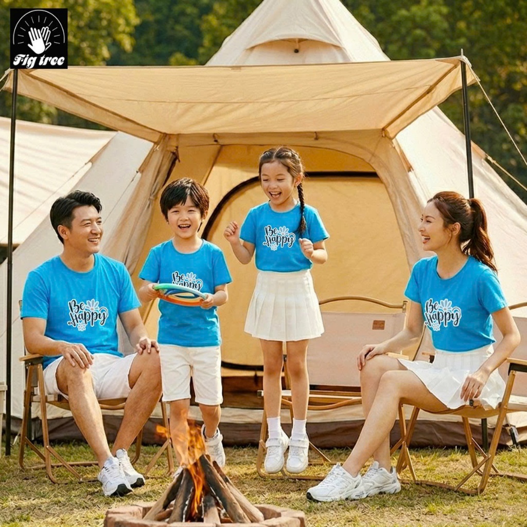 Áo Gia Đình Màu Xanh Ngọc Be Happy Chất Thun Cotton Dày Dặn, Mẹ và bé váy babydoll nơ eo cực xinh