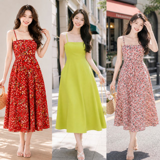 Váy hoa nhí 2 dây đi biển dạo phố, Đầm maxi hoa nhí xếp ly, Váy suông hai dây sang chảnh dáng dài VD04 - BIATON KIDS