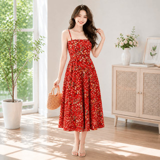 Váy hoa nhí 2 dây đi biển dạo phố, Đầm maxi hoa nhí xếp ly, Váy suông hai dây sang chảnh dáng dài VD04 - BIATON KIDS