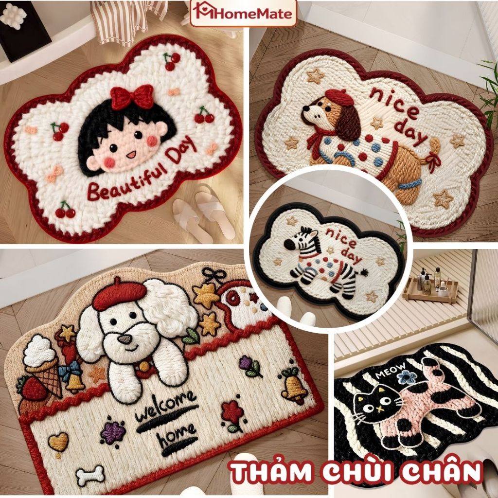 Thảm Chùi Chân 3D Bùn Tảo Cát, Lau Chân Hình Thú Siêu Thấm Hút, Nhanh Khô, Chống Trượt, Decor Nhà Tắm Phòng Ngủ