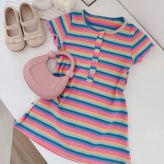 Váy hè trẻ em, Váy kẻ cầu vồng cho bé gái 9-26kg V738 Tiểu Yến KID