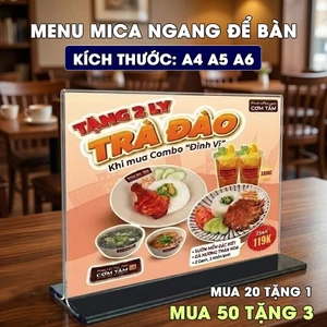 Bảng mica để bàn A4 A5 A6 ngang, Menu mica trong suốt, Bảng quét mã QR để bàn
