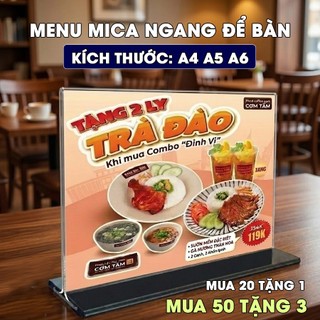 (Xuất hoá đơn VAT) Bảng mica để bàn A4 A5 A6 ngang, Menu mica trong suốt, Bảng quét mã QR để bàn