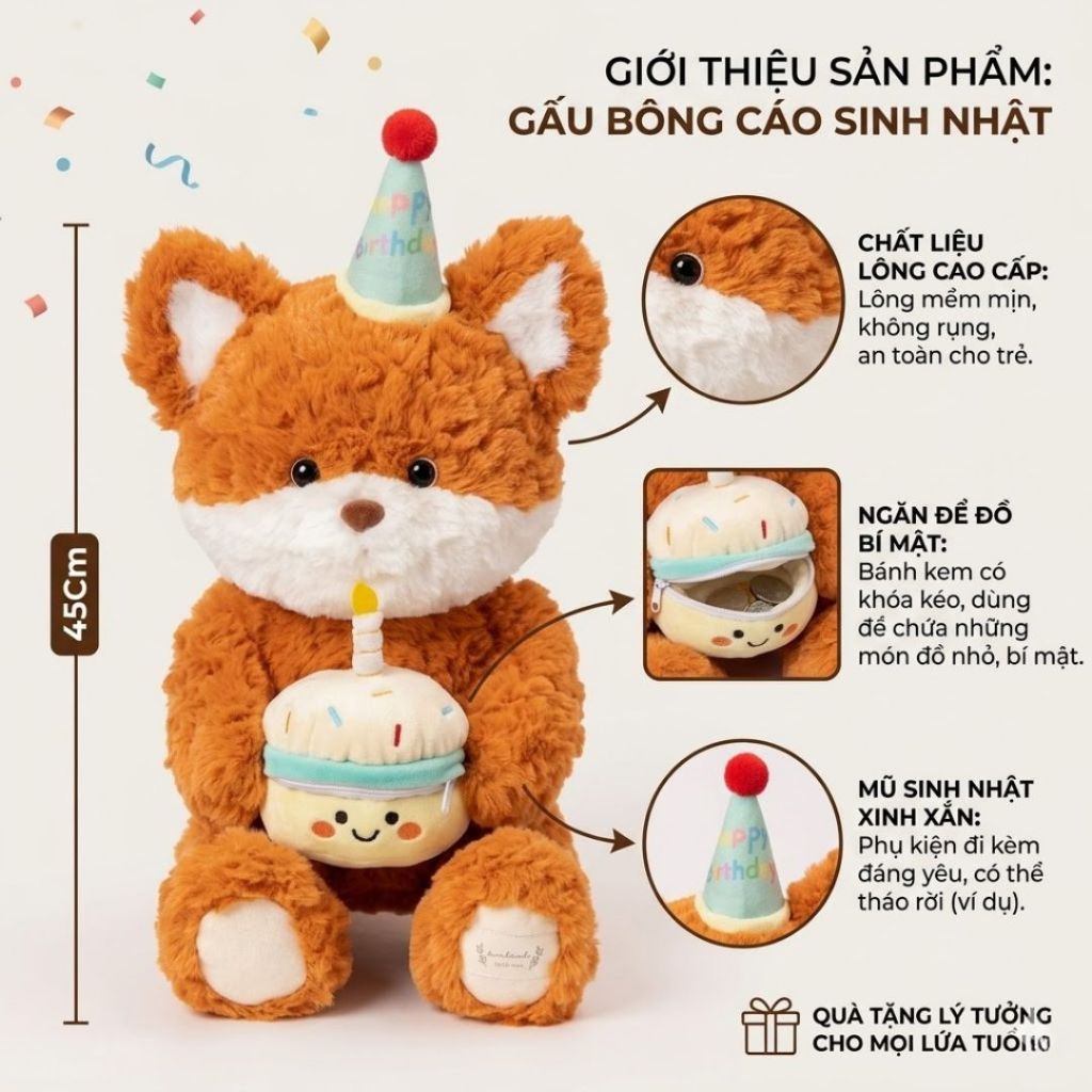 Gấu Bông Sinh Nhật Teddy Và Cáo Ôm Bánh Kem Có Ngăn Để Quà Dễ Thương Làm Quà Tặng Sinh Nhật Cho Mọi Người