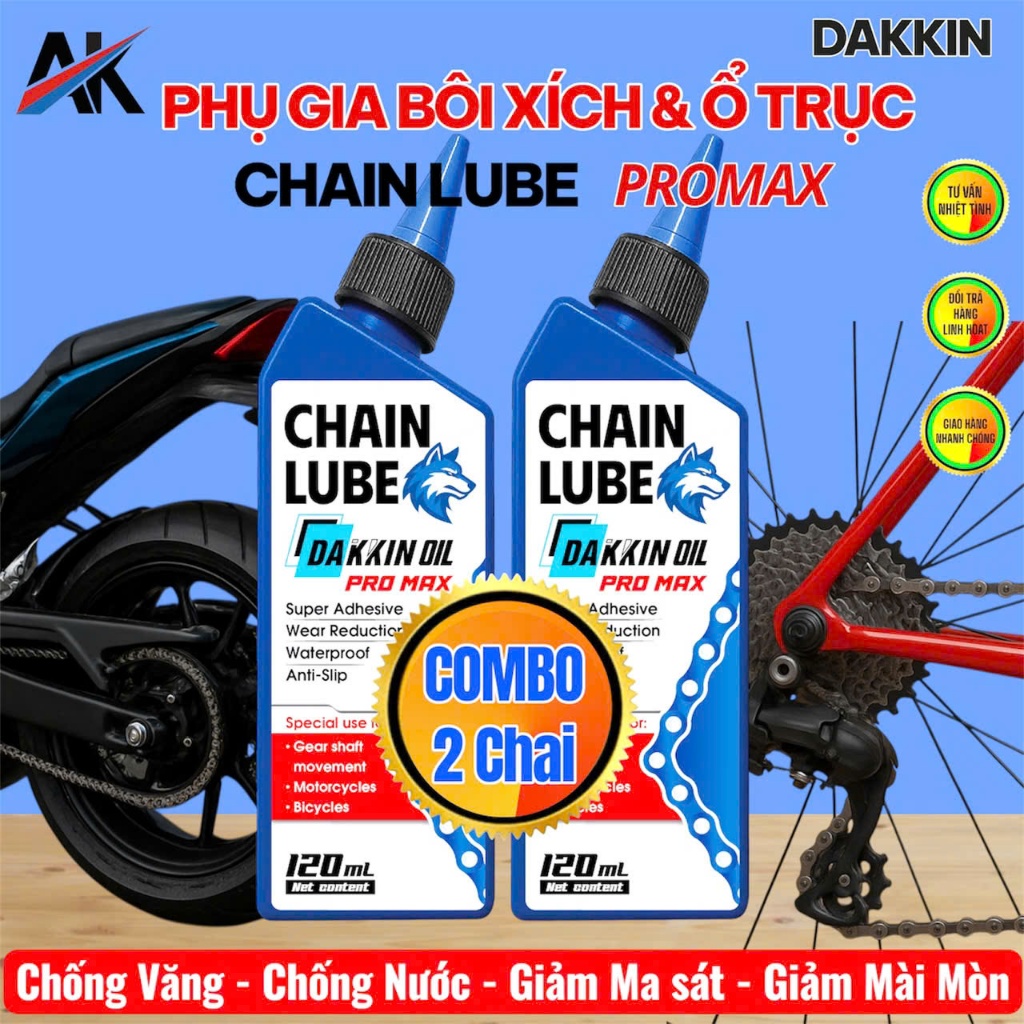 COMBO 2 CHAI PHỤ GIA BÔI XÍCH VÀ Ổ TRỤC CHAIN LUBE PROMAX - ĐẦU SÓI XANH 120ML