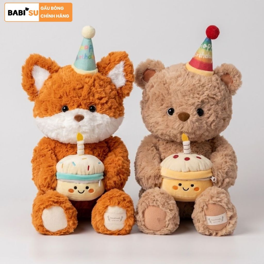 Gấu Bông Sinh Nhật Teddy Và Cáo Ôm Bánh Kem Có Ngăn Để Quà Dễ Thương Làm Quà Tặng Sinh Nhật Cho Mọi Người
