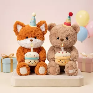 Gấu Bông Cáo Và Teddy Birthday Ôm Bánh Kem [Có Ngăn Chứa Đồ], Quà Tặng Sinh Nhật Ý Nghĩa Cho Bé Và Người Yêu.