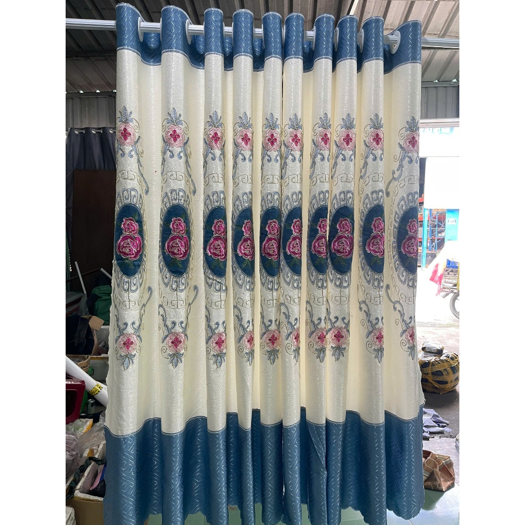 1 TẤM GẤM THÊU MÀU XANH CHƯA CÓ CÂY TREO - TREO 1 TẤM MUA 1 TẤM _TREO 2 TẤM MUA 2 TẤM RÈM CỬA VIỆT HÀN