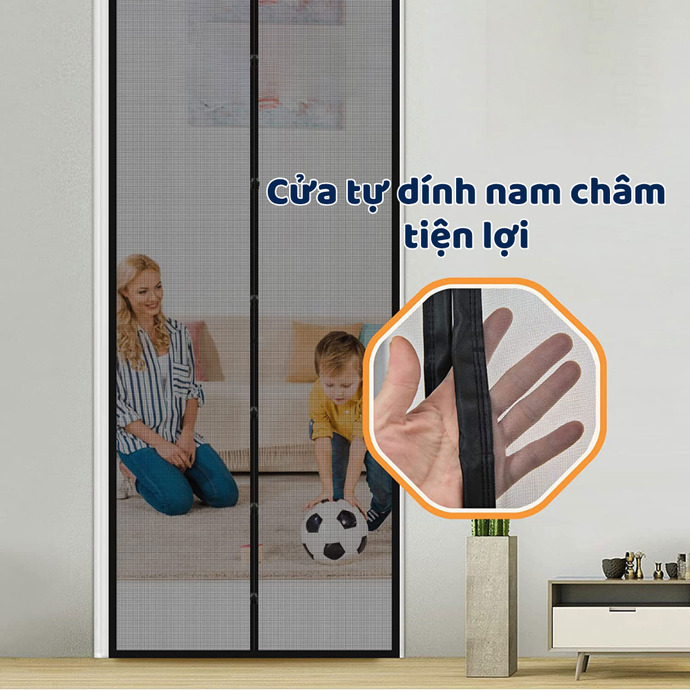 Rèm Cửa Chống Muỗi Nam Châm Tự Đóng – Lưới Chống Côn Trùng Thoáng Khí, Dán Cửa Không Khoan, Màn Chống Muỗi Tiện Lợi