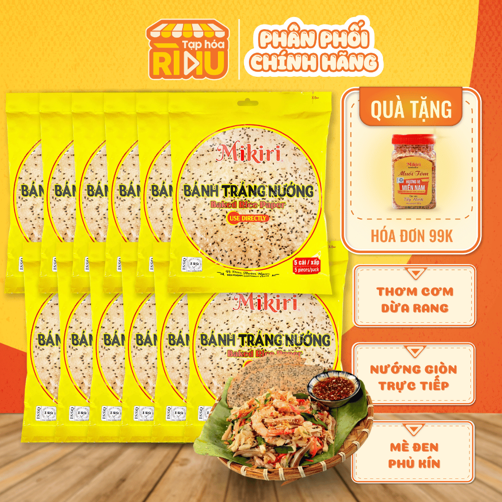Combo 12 Bánh Tráng Nướng Vị Dừa 5 Lá Mikiri 130g – Giòn Rụm Thơm Bùi, Tiện Lợi