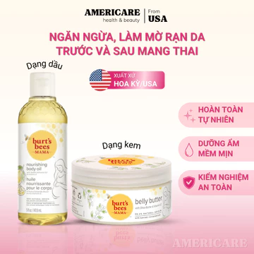 Kem rạn da cho mẹ bầu Burt's Bees Mama từ bơ hạt mỡ và vitamin E, dầu massage giảm rạn da trước và sau sinh