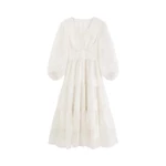 [24169] Đầm Maxi Voan Trắng Vintage Cổ V Tay Dài Dáng Xòe Tiểu Thư – Đầm Voan Lụa Cao Cấp Mặc Đi Biển Cecelia — ảnh 3