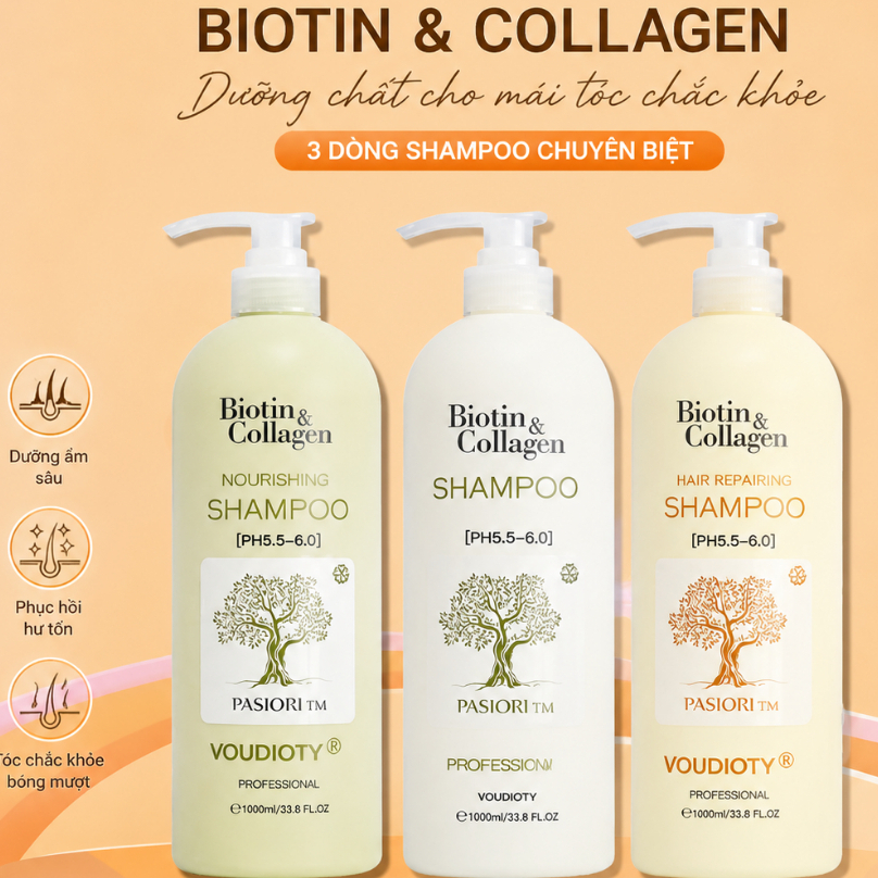 Combo Cặp Dầu Gội Xả Biotin Collagen 1000ml Dưỡng Ẩm – Phục Hồi – Giảm Gàu | Hàng Tổng Kho Giá Sỉ