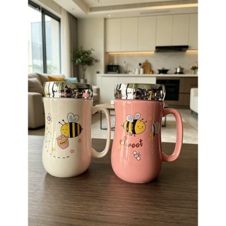 Ly sứ chịu nhiệt nắp gương 500ml thích hợp đựng nước ,cafe