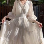 [24169] Đầm Maxi Voan Trắng Vintage Cổ V Tay Dài Dáng Xòe Tiểu Thư – Đầm Voan Lụa Cao Cấp Mặc Đi Biển Cecelia — ảnh 7