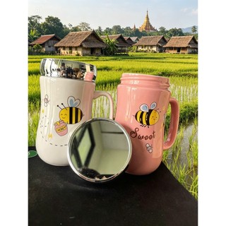 Ly sứ chịu nhiệt nắp gương 500ml thích hợp đựng nước ,cafe