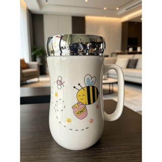 Ly sứ chịu nhiệt nắp gương 500ml thích hợp đựng nước ,cafe