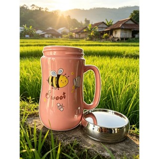 Ly sứ chịu nhiệt nắp gương 500ml thích hợp đựng nước ,cafe
