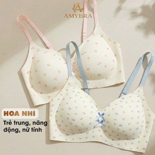 [ AMYBRA HOẢ TỐC ] Áo Ngực Nữ Đúc Su Họa Tiết Nhí Nữ Tính, Áo Lót Không Gọng Gom Quả Tự Nhiên A967