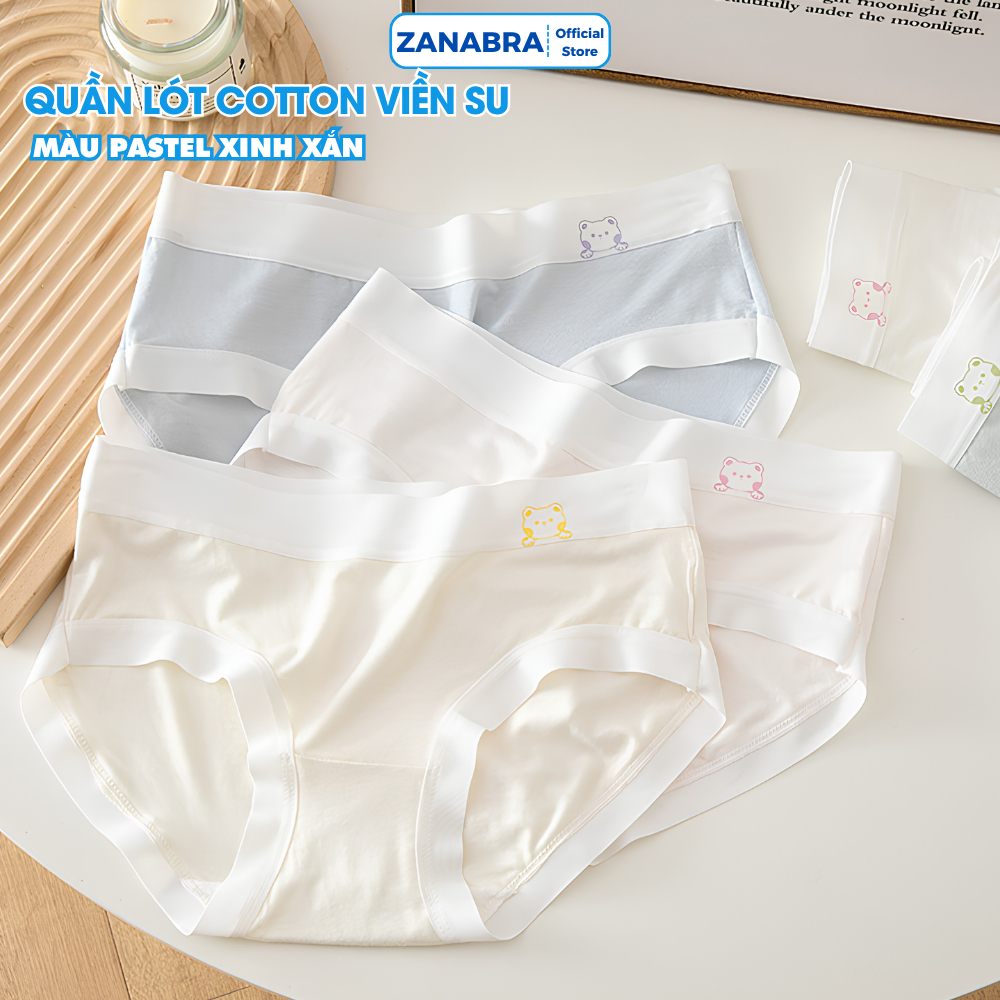 Quần lót nữ cotton viền su mịn màu pastel xinh xắn - Quần chip nữ cạp vừa đáy may 2 lớp kháng khuẩn ZANABRA LY03