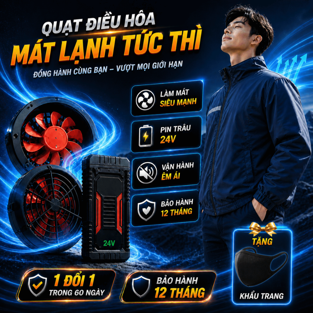 Áo điều hòa Nhật Bản MLS M1 pin trâu 94000mah sử dụng liên tục 14h,pin quạt áo điều hòa BH 12 tháng