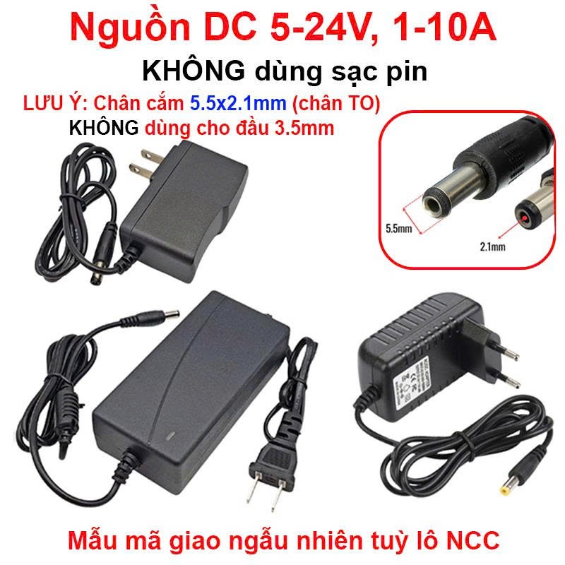 Nguồn DC 5V/9V/12V/24V Jack 5.5x2.1mm (LOẠI TO) – không dùng cho đầu 3.5mm