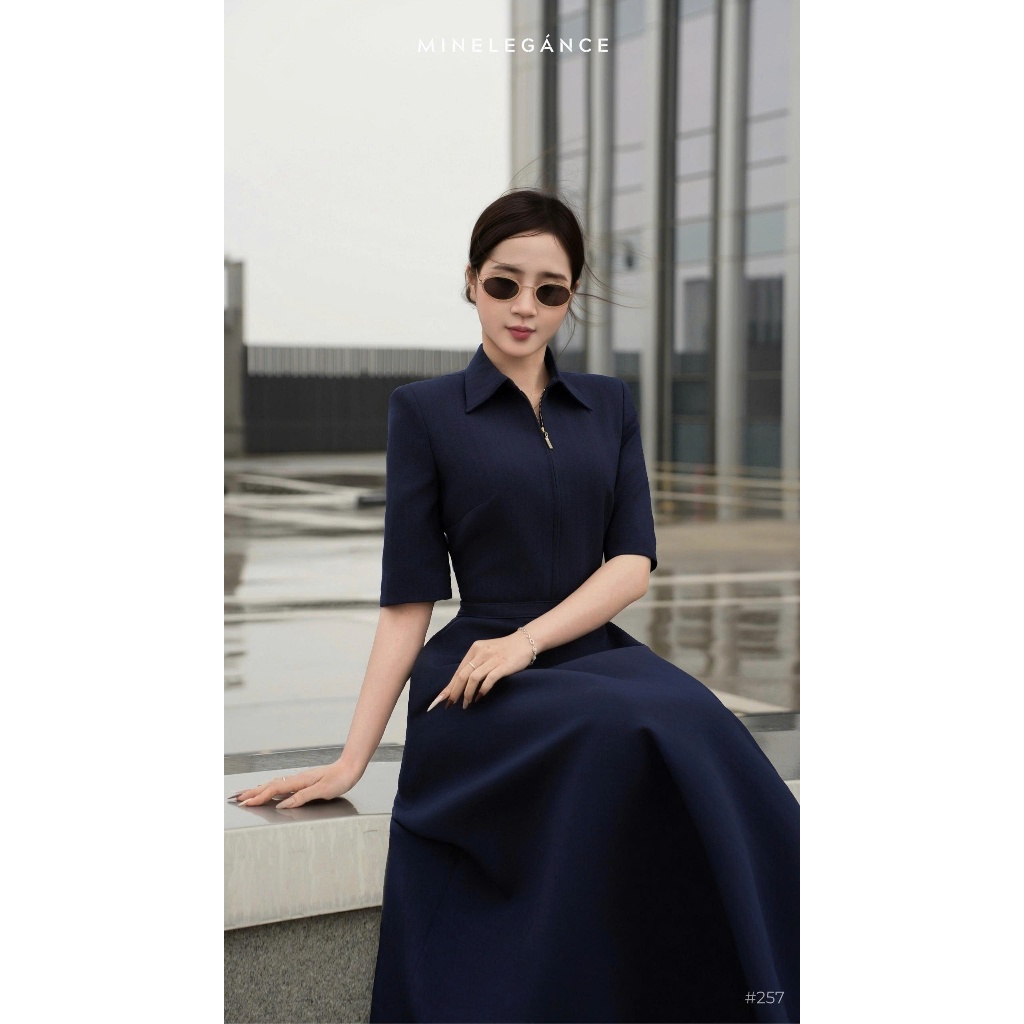 MINELEGÁNCE | VÁY XÒE CỔ ĐỨC DÁNG DÀI THANH LỊCH, CÔNG SỞ - MIN257