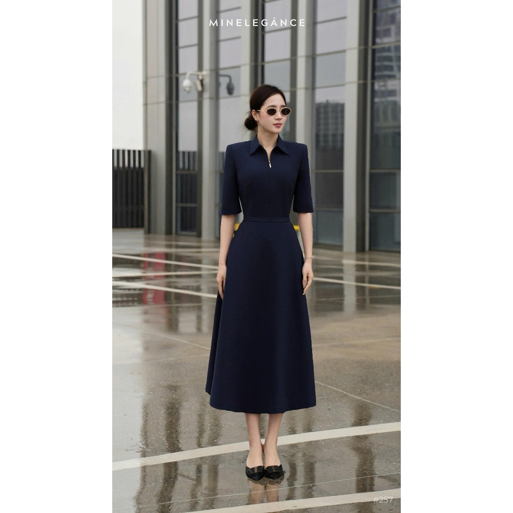 MINELEGÁNCE | VÁY XÒE CỔ ĐỨC DÁNG DÀI THANH LỊCH, CÔNG SỞ - MIN257