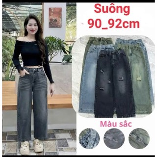 Quần Jean Nữ Ống Suông 9 Tấc Cạp Khóa Trước chun sau thoải mái, vải bò mềm, Hack dáng tôn vòng 3