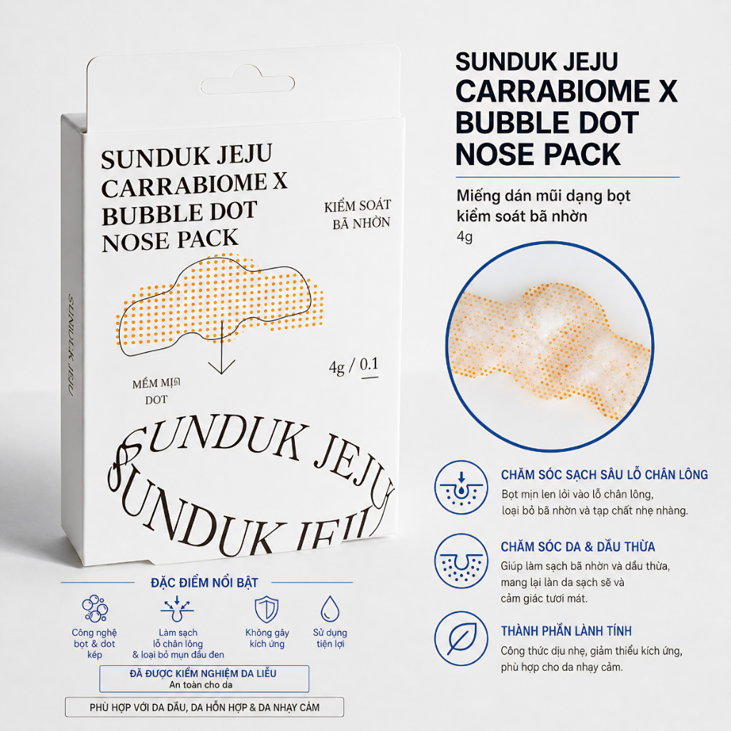 Mặt nạ mũi sủi bọt làm sạch lỗ chân lông - SUNDUK JEJU CARRABIOME X BUBBLE DOT NOSE PACK 4g | DAMDAVN