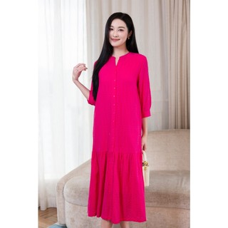 SWANLAKE | Váy Đầm Nữ Maxi Suông Đuôi Cá Cài Nút Cotton Thêu Đục Lỗ Tay Bí Lỡ Du Lịch Biển Hè D12761