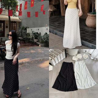 Váy đuôi cá cạp chun trong hoạ tiết kẻ chéo linen #6025