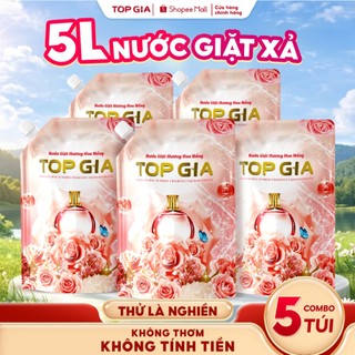 [COMBO 5L] Nước Giặt Xả TopGia Hương Hoa Nắng, Dung Tích 1L, Sạch Sâu Bền Màu, Lưu Hương 72H, Dịu Nhẹ Cho Da
