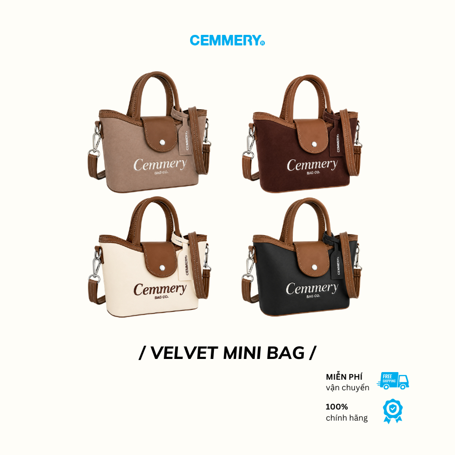 Túi Đeo Chéo CEMMERY Local Brand Chính Hãng Velvet Mini Bag Logo Thêu Nắp Nam Châm 4 Màu