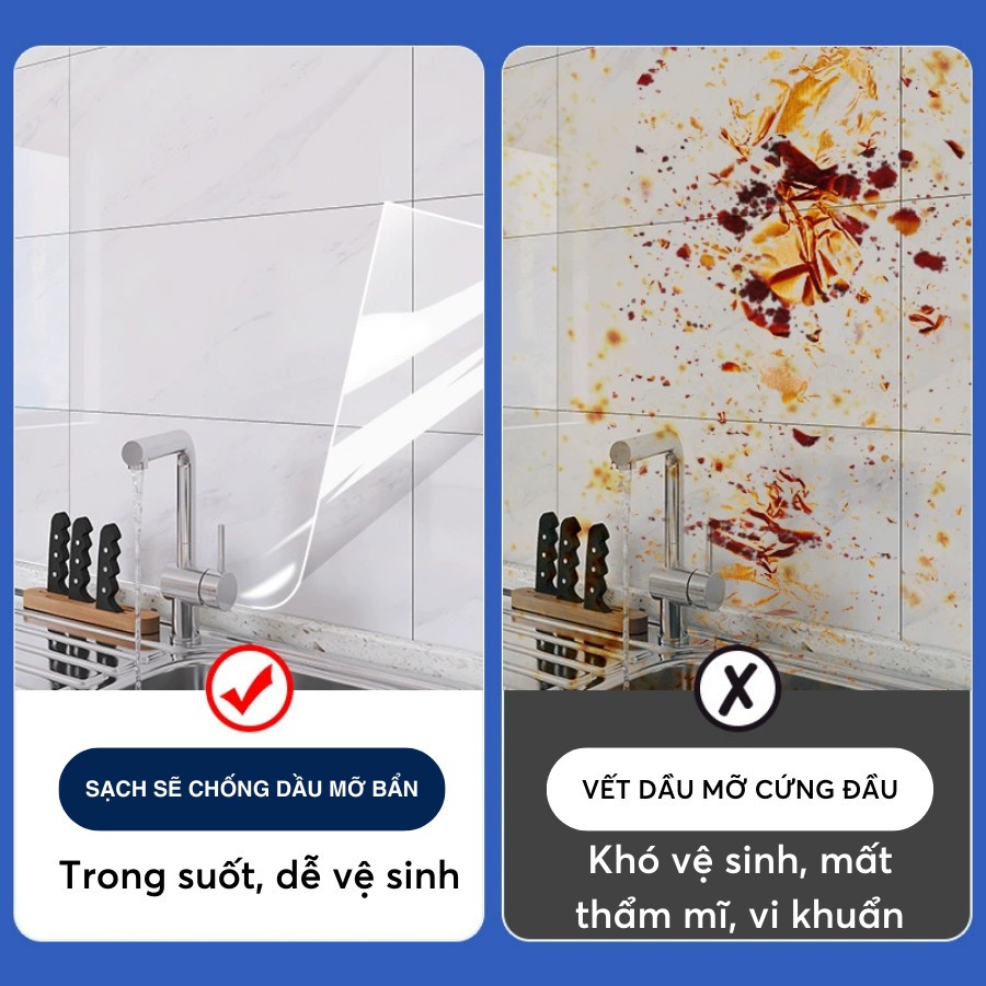 Decal Dán Bếp Trong Suốt Không Keo – Giấy Dán Tường Chống Dầu Mỡ, Chịu Nhiệt, Chống Bám Bẩn, Dễ Lau Chùi