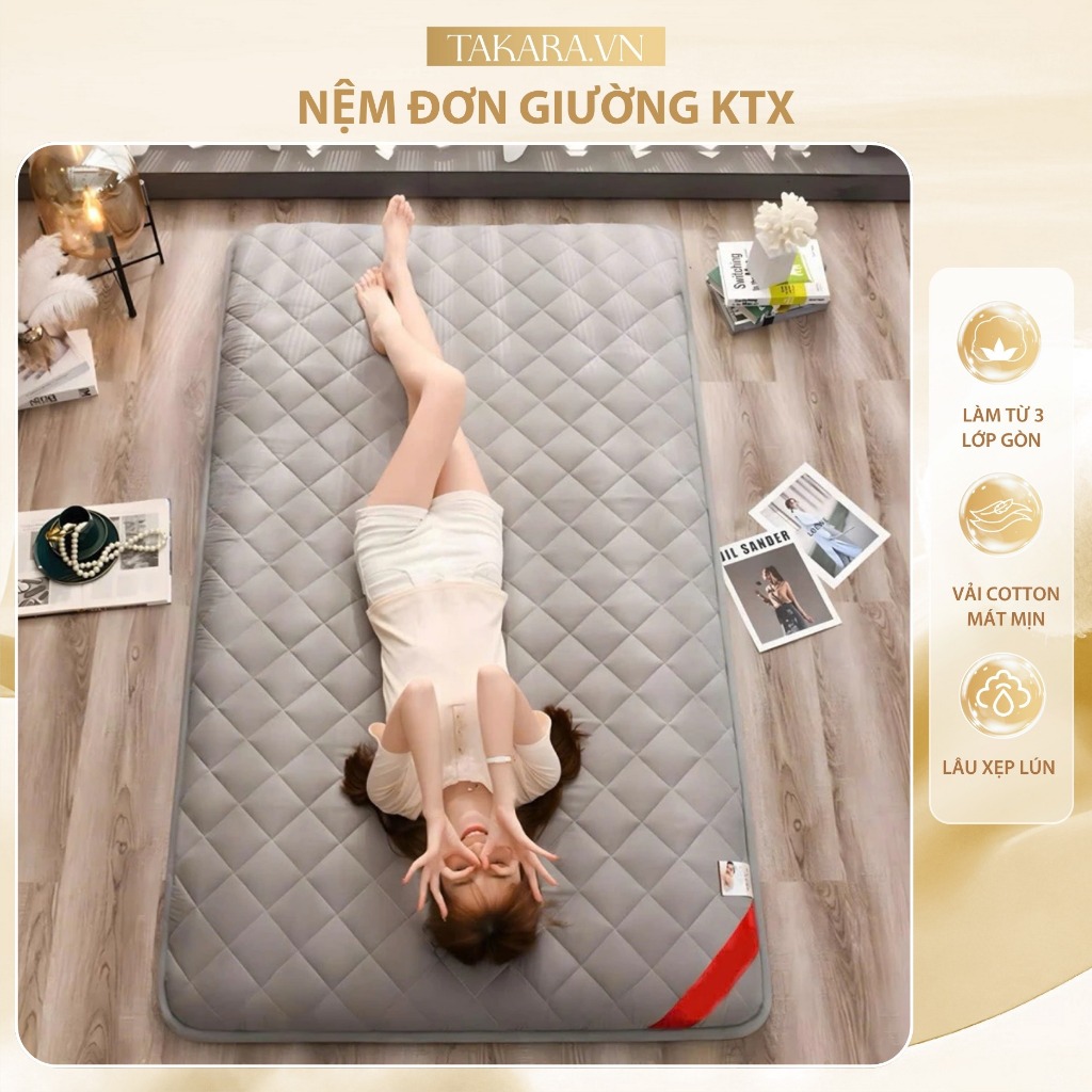 Nệm Đơn KTX Sinh Viên – Thảm Ngủ Văn Phòng Gấp Gọn, Êm Ái Không Xẹp Lún, Nệm Trải Sàn Nhẹ Tiện Dụng