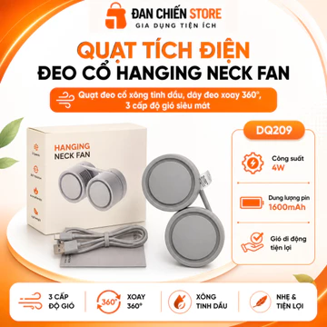 Quạt Tích Điện Đeo Cổ Hanging Neck Fan DQ209, Quạt Đeo Cổ Xông Tinh Dầu Dây Đeo Thay Đổi 360° Gia Dụng Đan Chiến