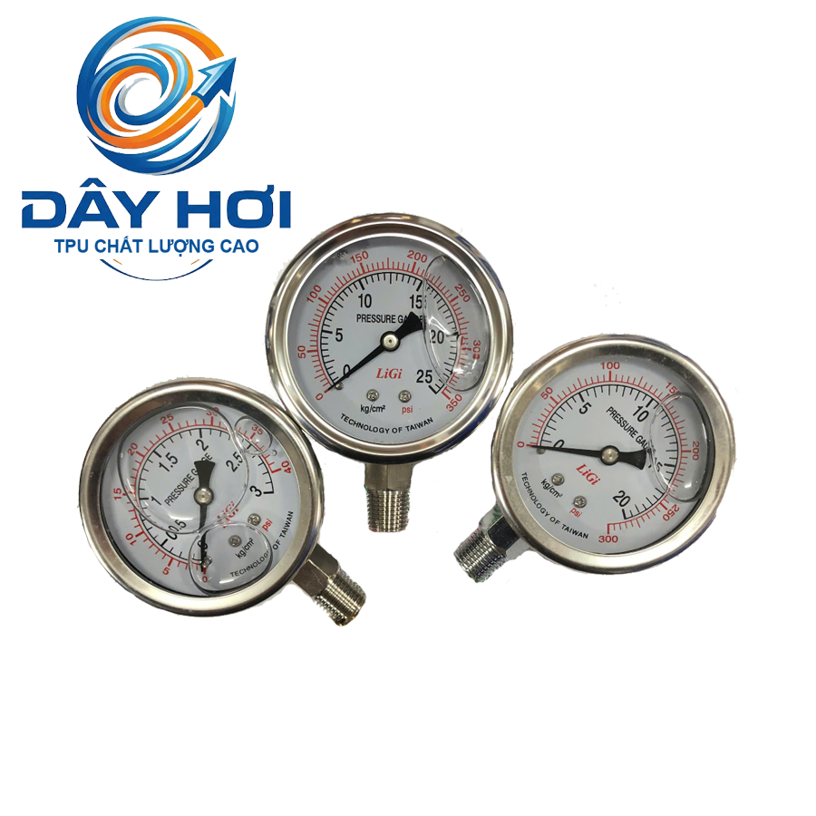ẢNH THẬT HÀNG XỊN | Đồng hồ đo áp suất hơi, khí nén mặt 63mm chân ren 13 (có Dầu chống rung)