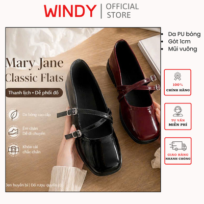 Giày búp bê lolita 2 Quai Nữ Thời Trang mũi vuông WINDY BB-0247 BB-0248 BB-0249 | BigBuy360 - bigbuy360.vn