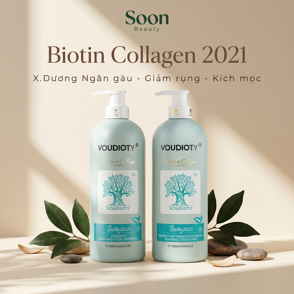 Dầu Gội Xả Biotin Collagen Voudioty Xanh Dương 500ml/1000ml Giảm Rụng, Kích Mọc Tóc, Phục Hồi, Ngăn Gàu (2021)