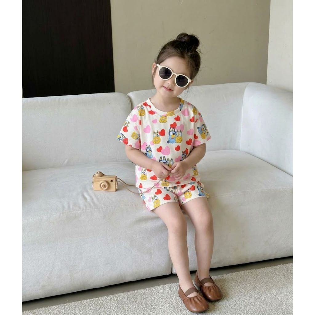 (SẴN) Set bộ xu 4 chiều cho bé gái sz 9-37kg tay ngắn 2 màu hồng, trắng chất mát cho bé gái