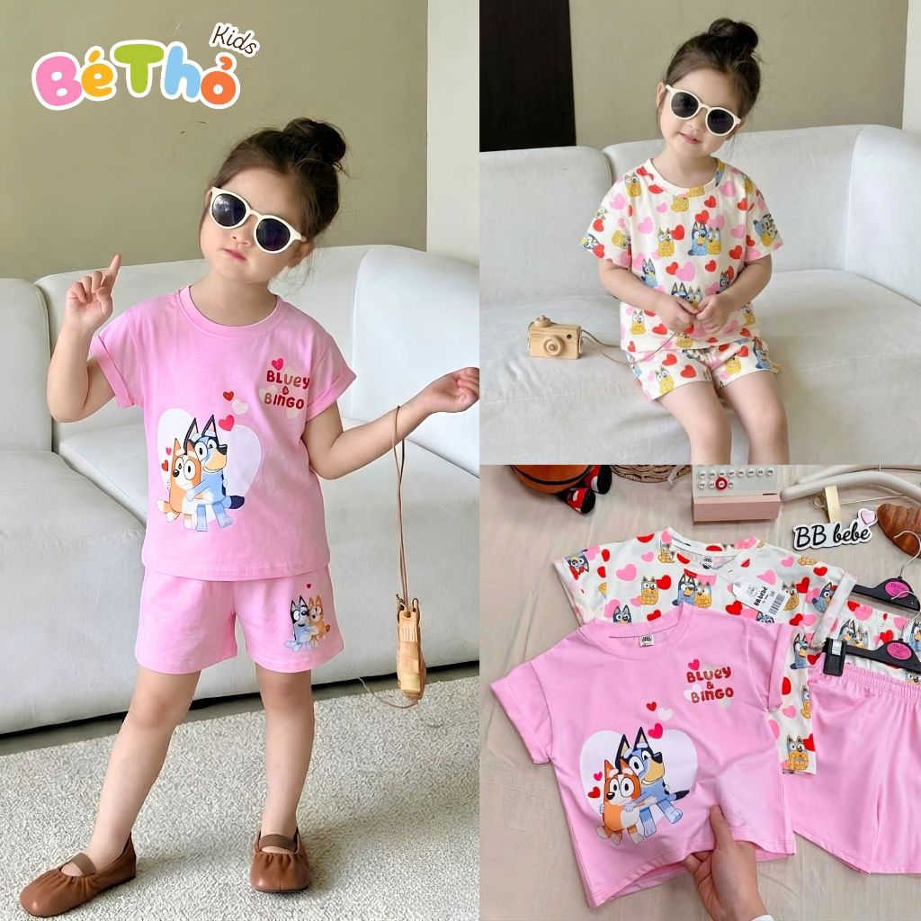 (SẴN) Set bộ xu 4 chiều cho bé gái sz 9-37kg tay ngắn 2 màu hồng, trắng chất mát cho bé gái