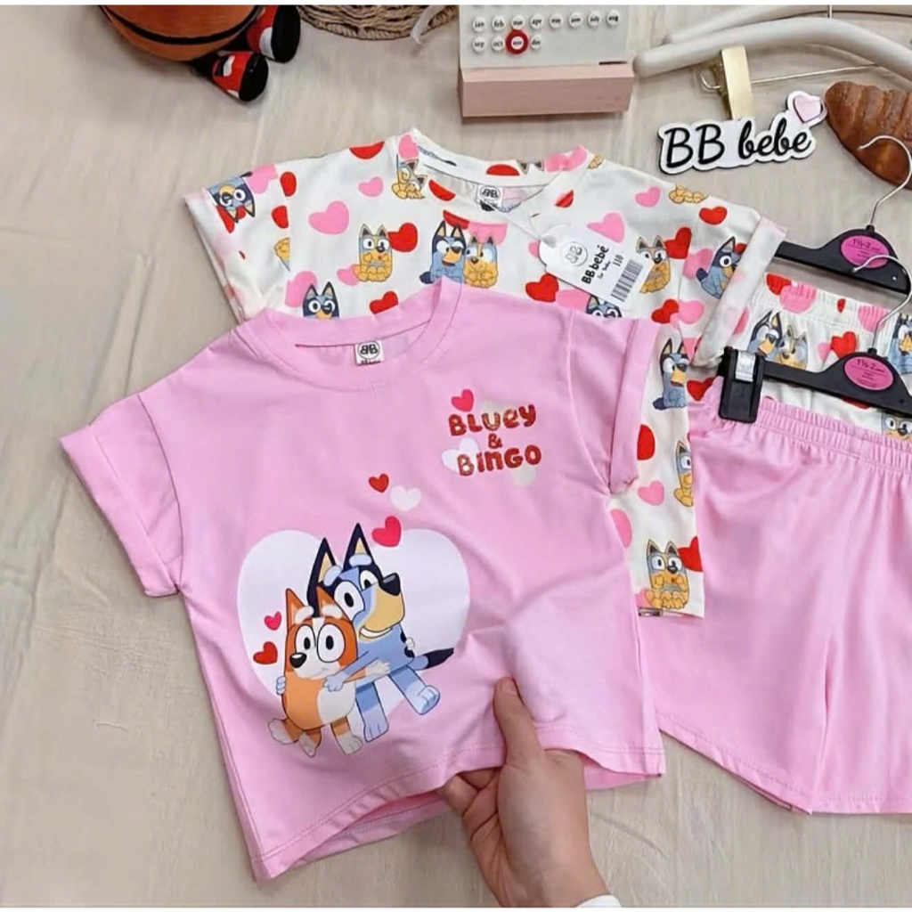 (SẴN) Set bộ xu 4 chiều cho bé gái sz 9-37kg tay ngắn 2 màu hồng, trắng chất mát cho bé gái